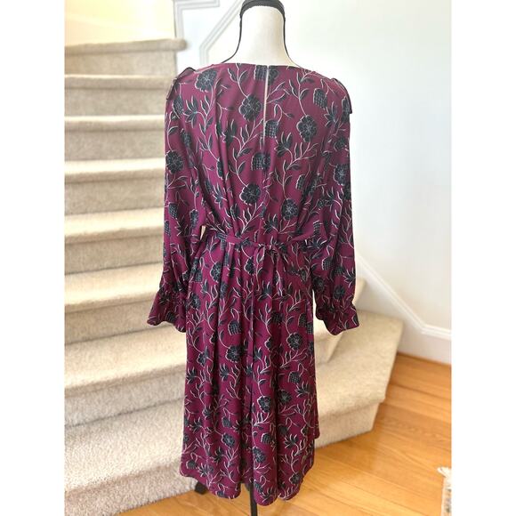 Eloquii Purple & Blue Floral Ruffle Blouson Sleeve Midi Dress - Picture 4 of 8